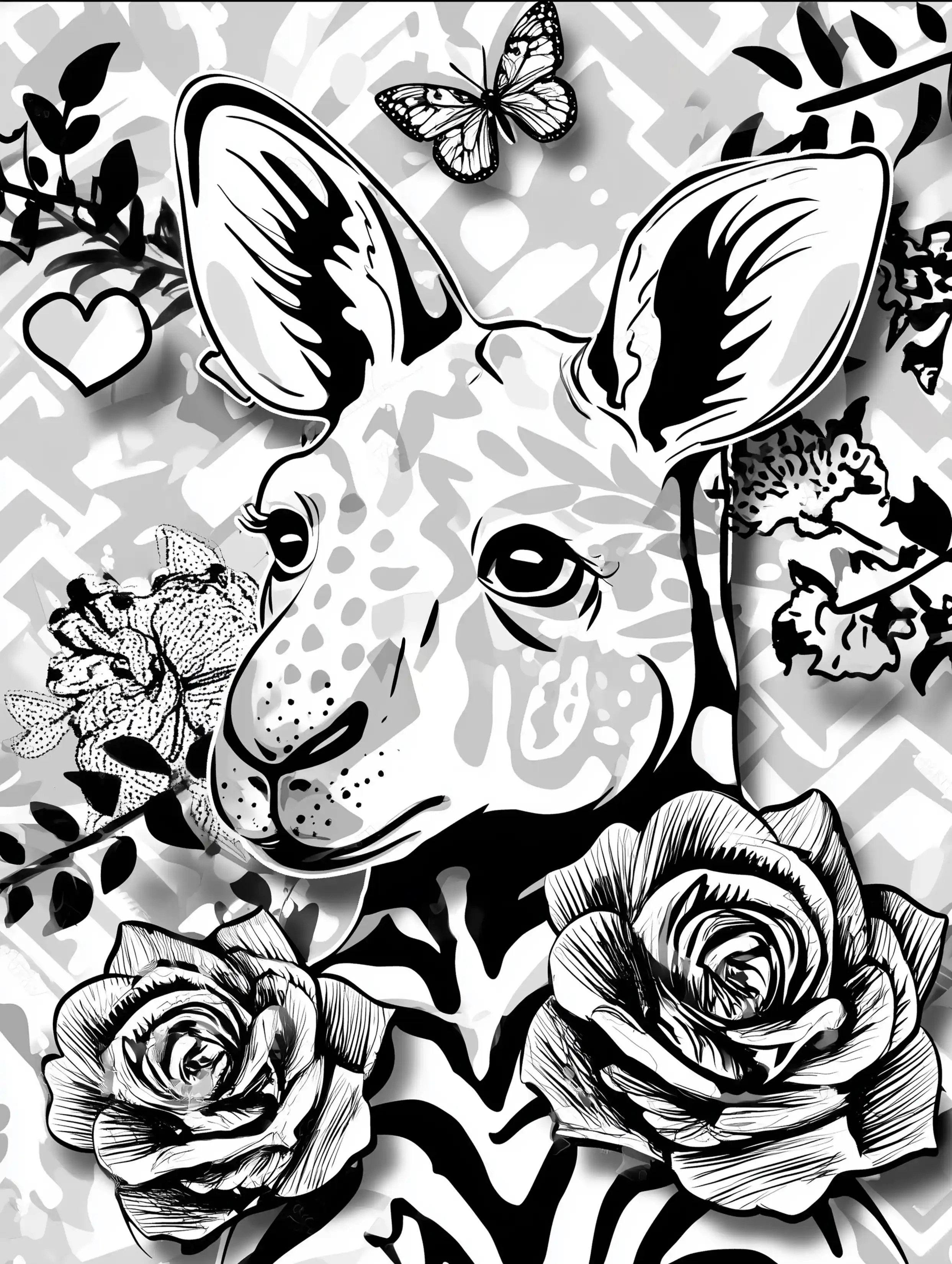 Free printable zoo coloring sheet featuring a kangaroo with a butterfly heart